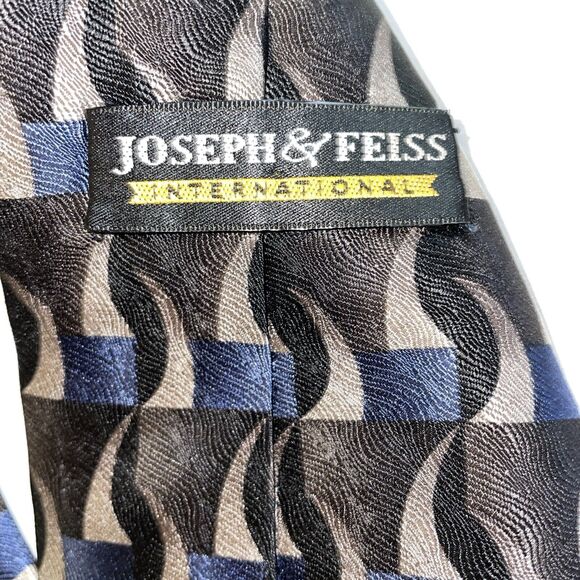 Joseph & Feiss Dress Tie Mens Size 57" Wide Black Blue Geometric 100% Silk - Picture 2 of 12